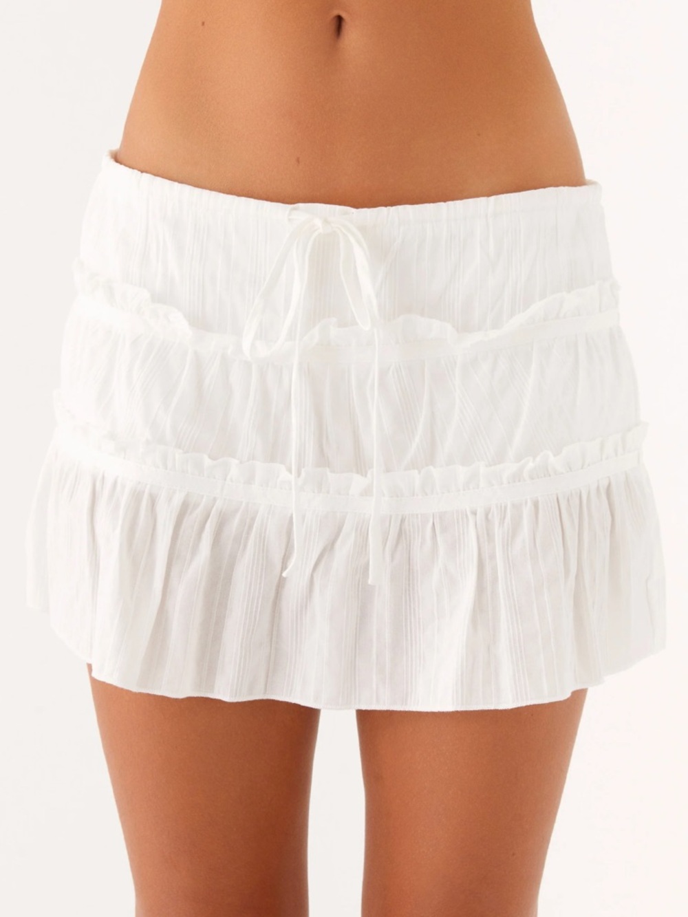 Peppermayo White Ruffled Mini Skort with Drawstring Waist